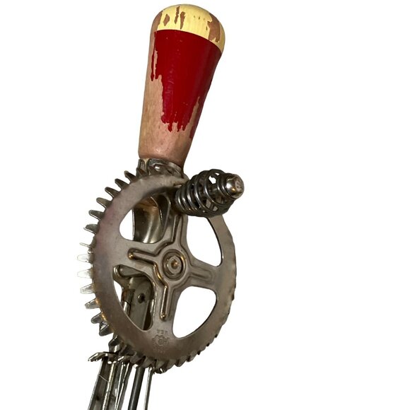 Vintage Egg Beater Hand Mixer Red Wood Handle Made in USA - Picture 9 of 11